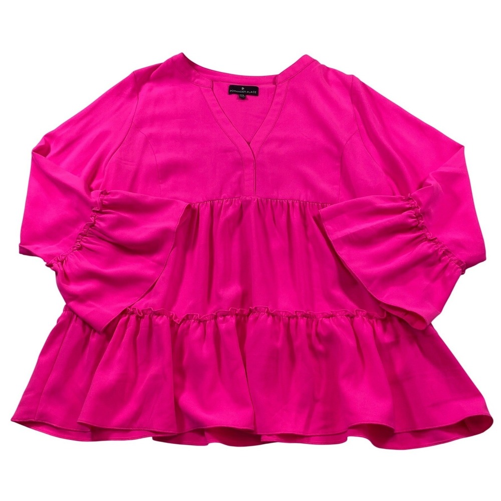 Pomander Place Tuckernuck XXXL‎ Hot Pink Tiered Babydoll V-Neck Bell Sleeve